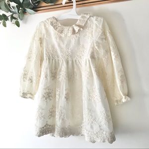 Zara Girls Ivory Long Sleeve Lace Dress, Size 4-5